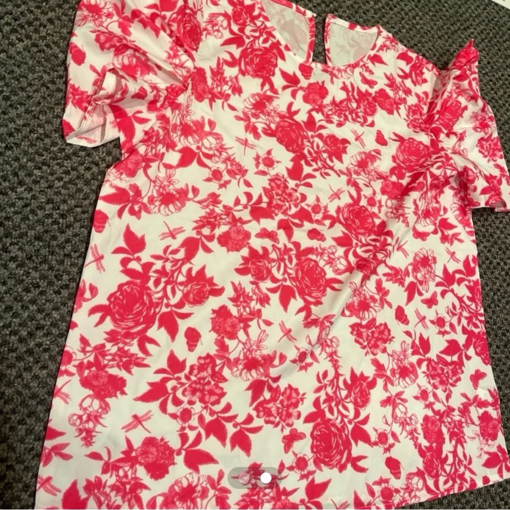 Pink floral puff sleeve work blouse
